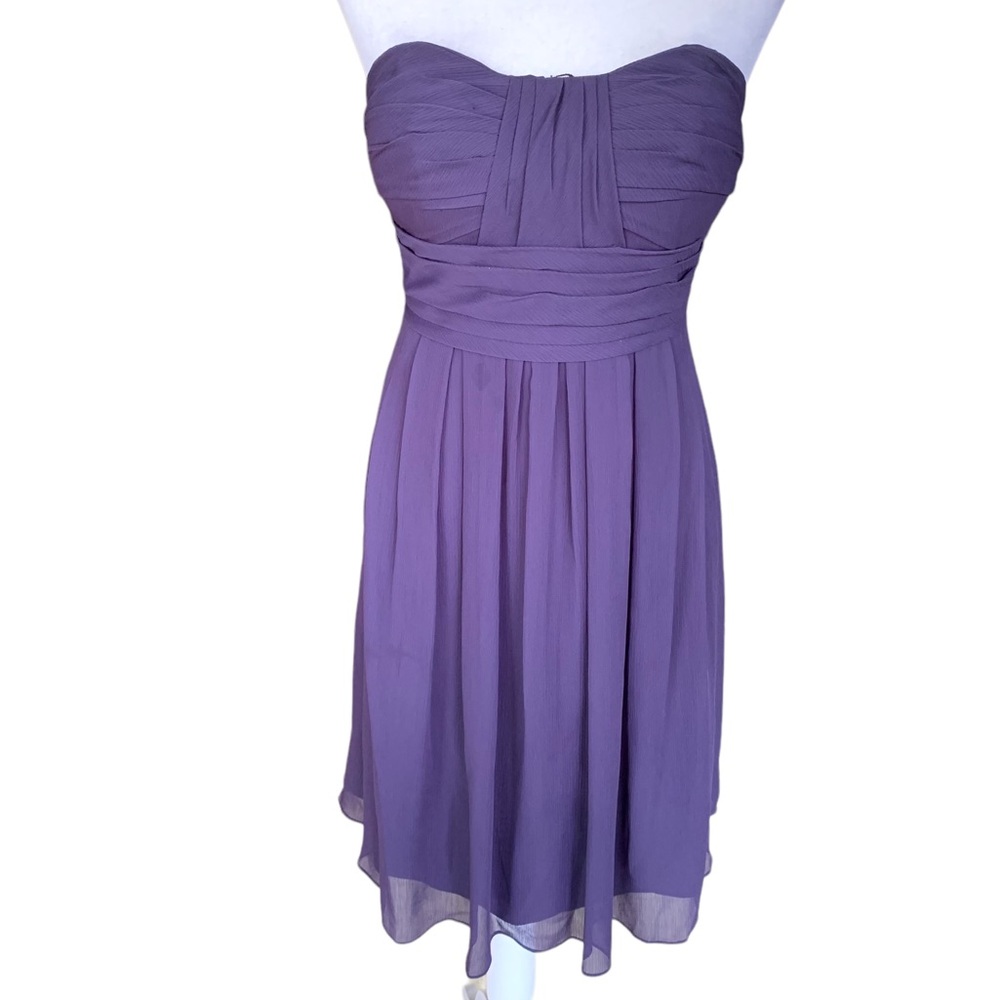 EUC Priscilla of Boston purple strapless chiffon dress w/ built in cups. Sz 4.
